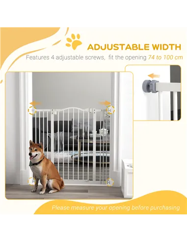PawHut Pressure Fit Dog Stair Gate No Drilling Safety Gate Auto Close for Doorways, Hallways, 74-100cm Adjustable, 94cm Tall, Wh