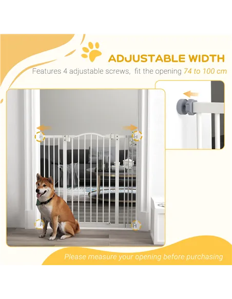 PawHut Pressure Fit Dog Stair Gate No Drilling Safety Gate Auto Close for Doorways, Hallways, 74-100cm Adjustable, 94cm Tall, Wh