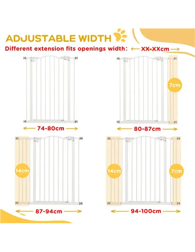 PawHut Pressure Fit Dog Stair Gate No Drilling Safety Gate Auto Close for Doorways, Hallways, 74-100cm Adjustable, 94cm Tall, Wh
