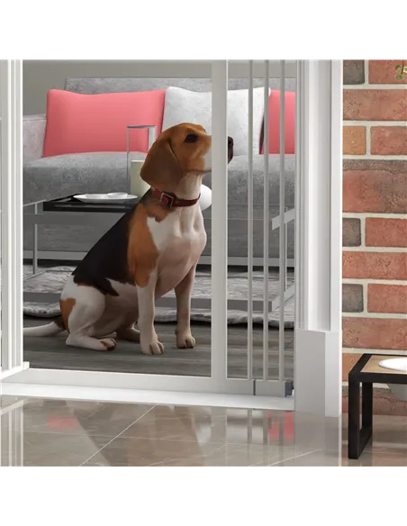 PawHut Pressure Fit Dog Stair Gate No Drilling Safety Gate Auto Close for Doorways, Hallways, 74-100cm Adjustable, 94cm Tall, Wh