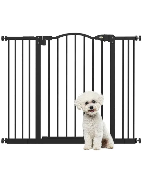 PawHut Metal 74-100cm Adjustable Pet Gate Safety Barrier w/ Auto-Close Door Black