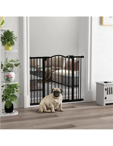 PawHut Metal 74-100cm Adjustable Pet Gate Safety Barrier w/ Auto-Close Door Black