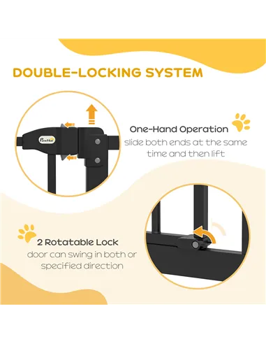 PawHut Metal 74-100cm Adjustable Pet Gate Safety Barrier w/ Auto-Close Door Black