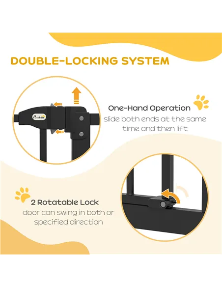 PawHut Metal 74-100cm Adjustable Pet Gate Safety Barrier w/ Auto-Close Door Black