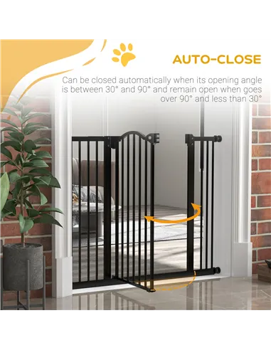 PawHut Metal 74-100cm Adjustable Pet Gate Safety Barrier w/ Auto-Close Door Black