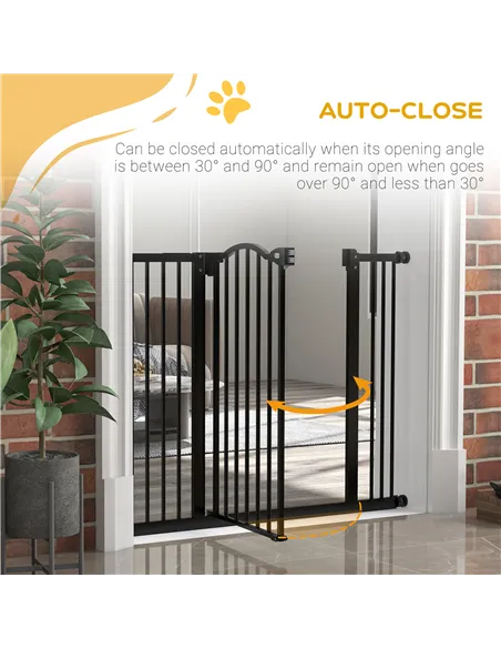 PawHut Metal 74-100cm Adjustable Pet Gate Safety Barrier w/ Auto-Close Door Black