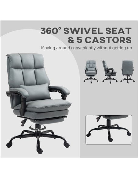 HOMCOM Faux Leather Reclining Office Chair, with Footrest - Grey