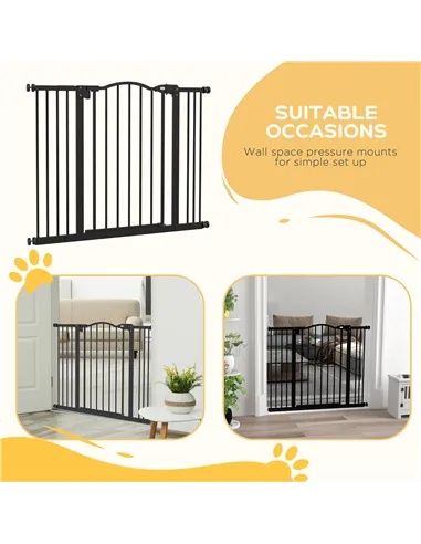 PawHut Metal 74-100cm Adjustable Pet Gate Safety Barrier w/ Auto-Close Door Black