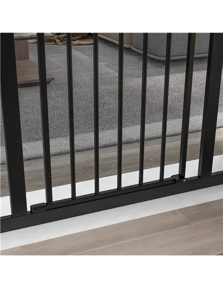 PawHut Metal 74-100cm Adjustable Pet Gate Safety Barrier w/ Auto-Close Door Black