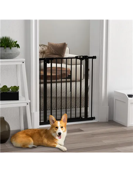PawHut Adjustable Safety Gate w/ One Extensions, Four Adjustable Screws, Black