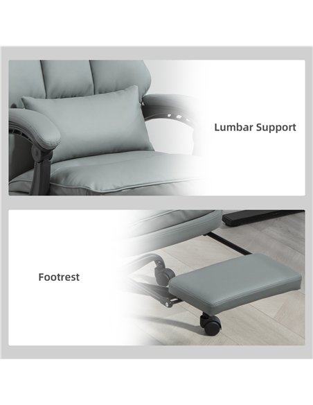 HOMCOM Faux Leather Reclining Office Chair, with Footrest - Grey