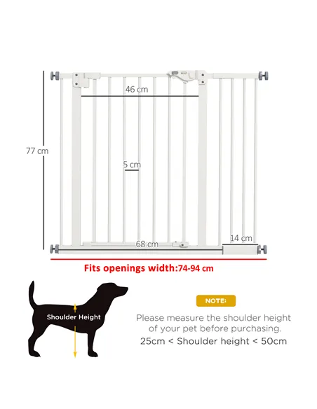 PawHut Adjustable Safety Gate w/ One Extensions, Four Adjustable Screws, White