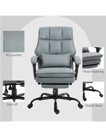 HOMCOM Faux Leather Reclining Office Chair, with Footrest - Grey