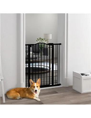 PawHut Metal Pet Safety Gate Dog Gate Folding Fence 74-87cm, Black