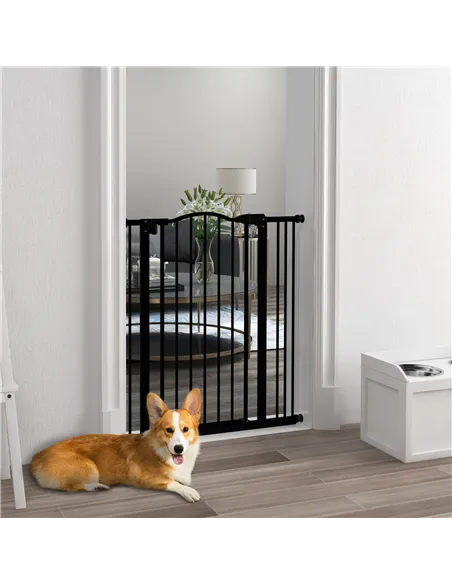 PawHut Metal Pet Safety Gate Dog Gate Folding Fence 74-87cm, Black