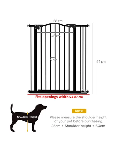PawHut Metal Pet Safety Gate Dog Gate Folding Fence 74-87cm, Black