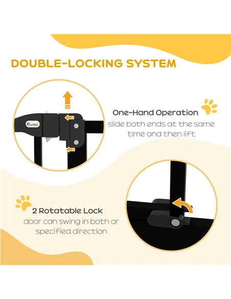 PawHut Metal Pet Safety Gate Dog Gate Folding Fence 74-87cm, Black