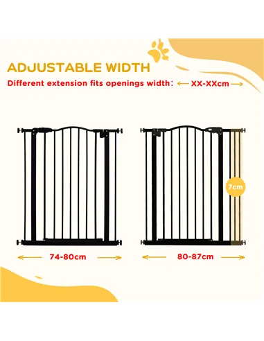 PawHut Metal Pet Safety Gate Dog Gate Folding Fence 74-87cm, Black
