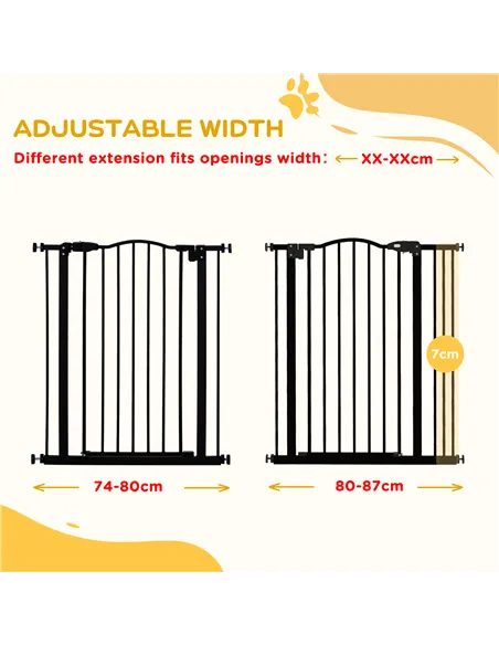 PawHut Metal Pet Safety Gate Dog Gate Folding Fence 74-87cm, Black