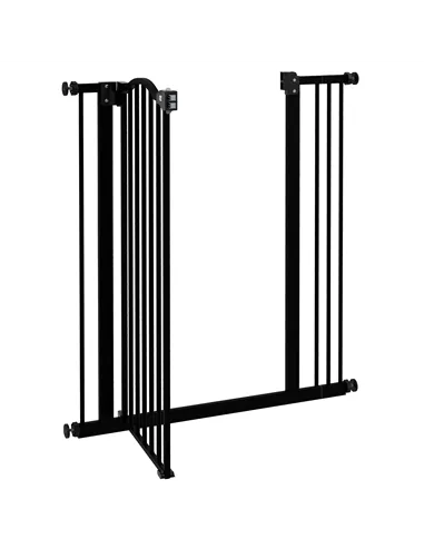 PawHut Metal Pet Safety Gate Dog Gate Folding Fence 74-87cm, Black