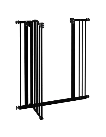 PawHut Metal Pet Safety Gate Dog Gate Folding Fence 74-87cm, Black