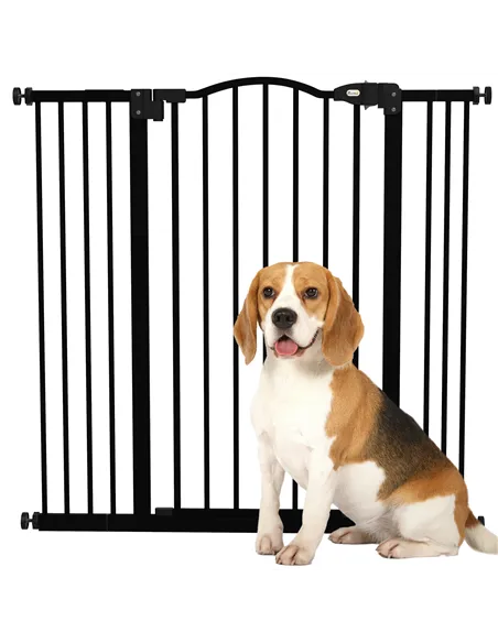 PawHut Pressure Fit Dog Stair Gate No Drilling Safety Gate Auto Close for Doorways, Hallways, 74-100cm Adjustable, 94cm Tall, Bl