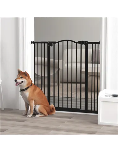 PawHut Pressure Fit Dog Stair Gate No Drilling Safety Gate Auto Close for Doorways, Hallways, 74-100cm Adjustable, 94cm Tall, Bl