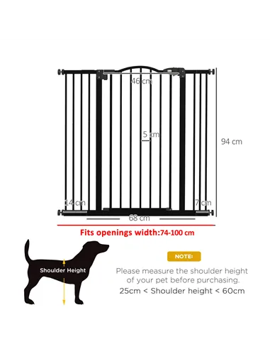 PawHut Pressure Fit Dog Stair Gate No Drilling Safety Gate Auto Close for Doorways, Hallways, 74-100cm Adjustable, 94cm Tall, Bl