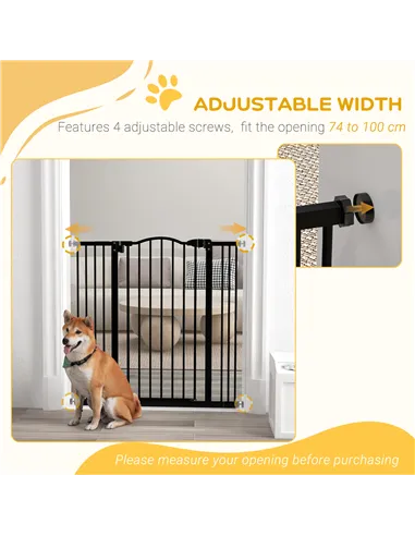 PawHut Pressure Fit Dog Stair Gate No Drilling Safety Gate Auto Close for Doorways, Hallways, 74-100cm Adjustable, 94cm Tall, Bl