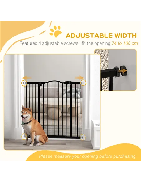 PawHut Pressure Fit Dog Stair Gate No Drilling Safety Gate Auto Close for Doorways, Hallways, 74-100cm Adjustable, 94cm Tall, Bl