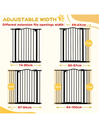PawHut Pressure Fit Dog Stair Gate No Drilling Safety Gate Auto Close for Doorways, Hallways, 74-100cm Adjustable, 94cm Tall, Bl