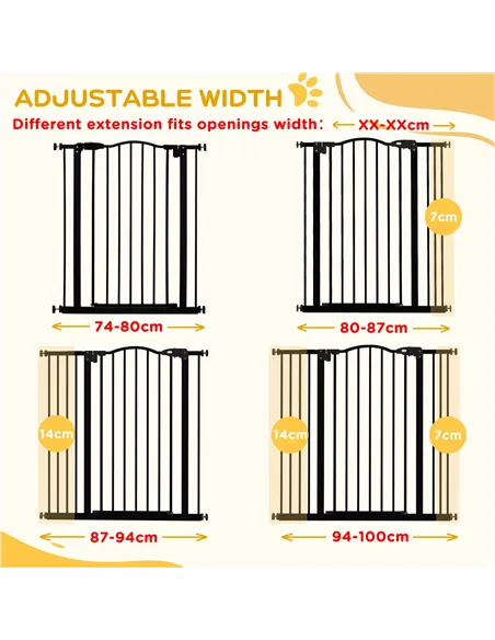 PawHut Pressure Fit Dog Stair Gate No Drilling Safety Gate Auto Close for Doorways, Hallways, 74-100cm Adjustable, 94cm Tall, Bl