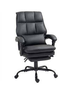 HOMCOM Faux Leather Reclining Office Chair, with Footrest - Black