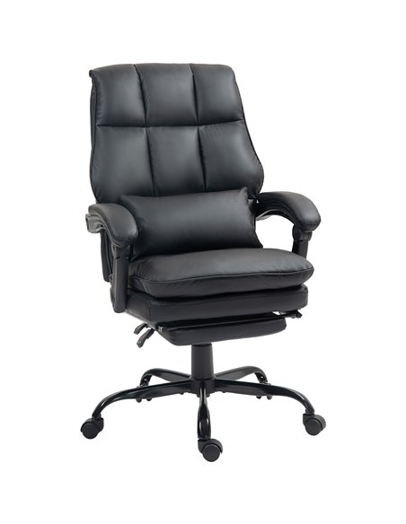 HOMCOM Faux Leather Reclining Office Chair, with Footrest - Black