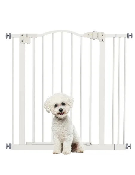 PawHut Metal 74-87cm Adjustable Pet Gate Safety Barrier w/ Auto-Close Door White