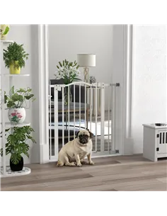 PawHut Metal 74-87cm Adjustable Pet Gate Safety Barrier w/ Auto-Close Door White 2
