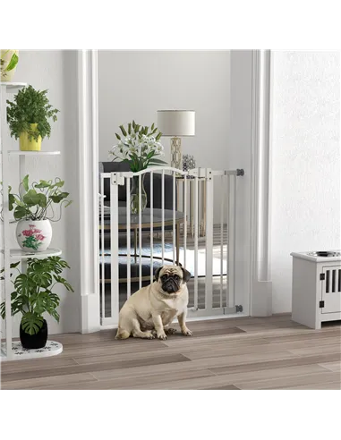 PawHut Metal 74-87cm Adjustable Pet Gate Safety Barrier w/ Auto-Close Door White