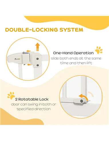 PawHut Metal 74-87cm Adjustable Pet Gate Safety Barrier w/ Auto-Close Door White