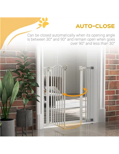 PawHut Metal 74-87cm Adjustable Pet Gate Safety Barrier w/ Auto-Close Door White