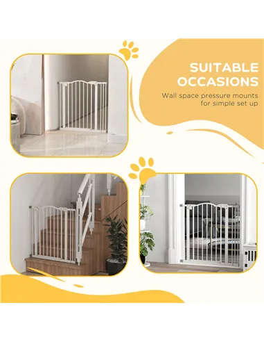 PawHut Metal 74-87cm Adjustable Pet Gate Safety Barrier w/ Auto-Close Door White