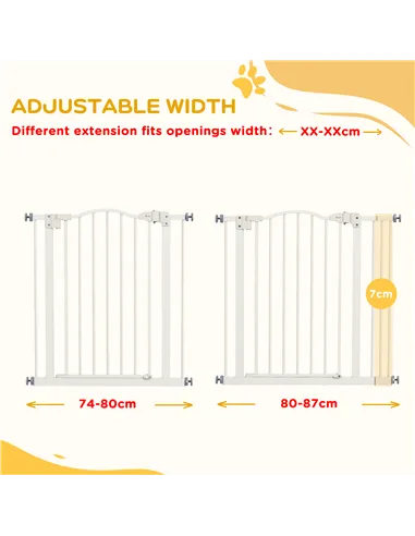 PawHut Metal 74-87cm Adjustable Pet Gate Safety Barrier w/ Auto-Close Door White