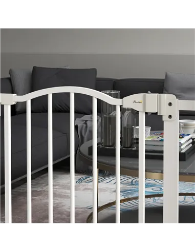 PawHut Metal 74-87cm Adjustable Pet Gate Safety Barrier w/ Auto-Close Door White