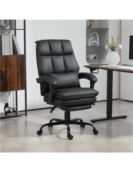 HOMCOM Faux Leather Reclining Office Chair, with Footrest - Black