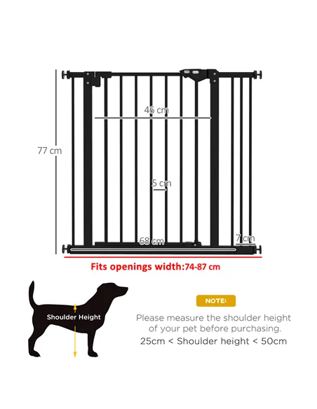 PawHut Adjustable Safety Gate w/ One Extensions, Four Adjustable Screws, Black