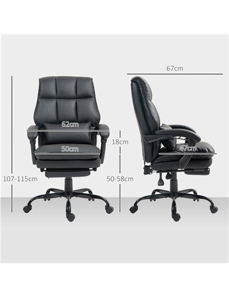HOMCOM Faux Leather Reclining Office Chair, with Footrest - Black