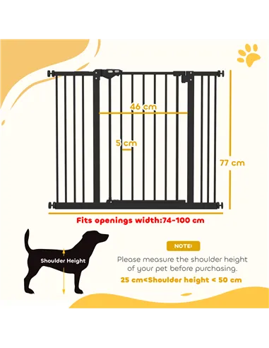 PawHut Adjustable Safety Gate w/ Two Extensions, Four Adjustable Screws, Black