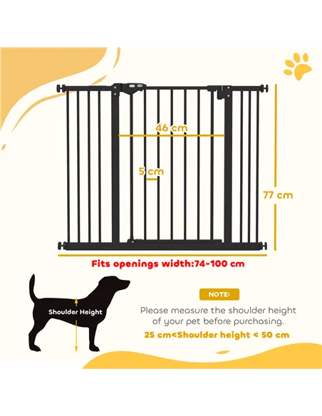 PawHut Adjustable Safety Gate w/ Two Extensions, Four Adjustable Screws, Black
