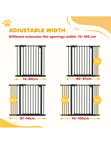 PawHut Adjustable Safety Gate w/ Two Extensions, Four Adjustable Screws, Black