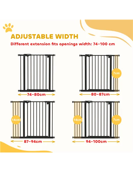 PawHut Adjustable Safety Gate w/ Two Extensions, Four Adjustable Screws, Black