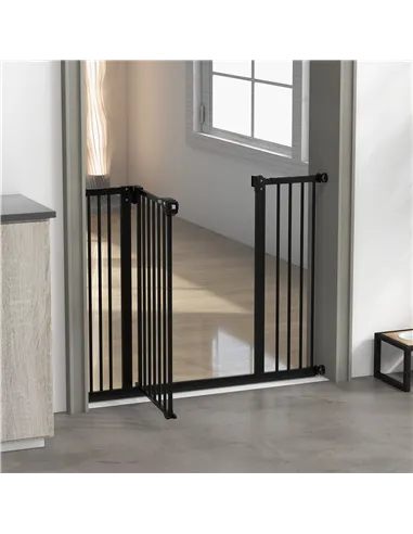 PawHut Adjustable Safety Gate w/ Two Extensions, Four Adjustable Screws, Black